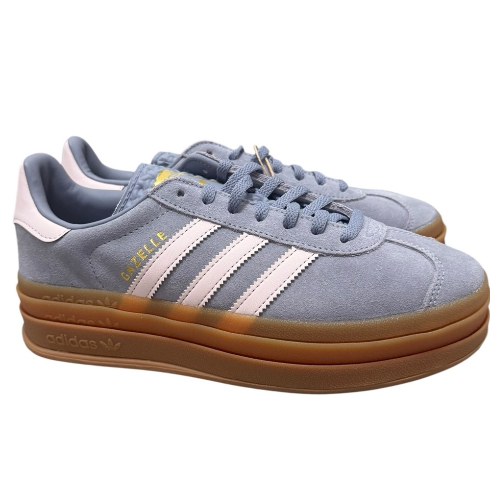 adidas Gazelle Platform Sneakers in Light Blue, Pink & Gum